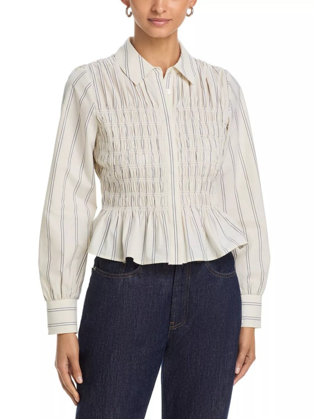 1495$ Rails Bradshaw Stripe Flounced Peplum Hem Shirt Women's Size 4 White